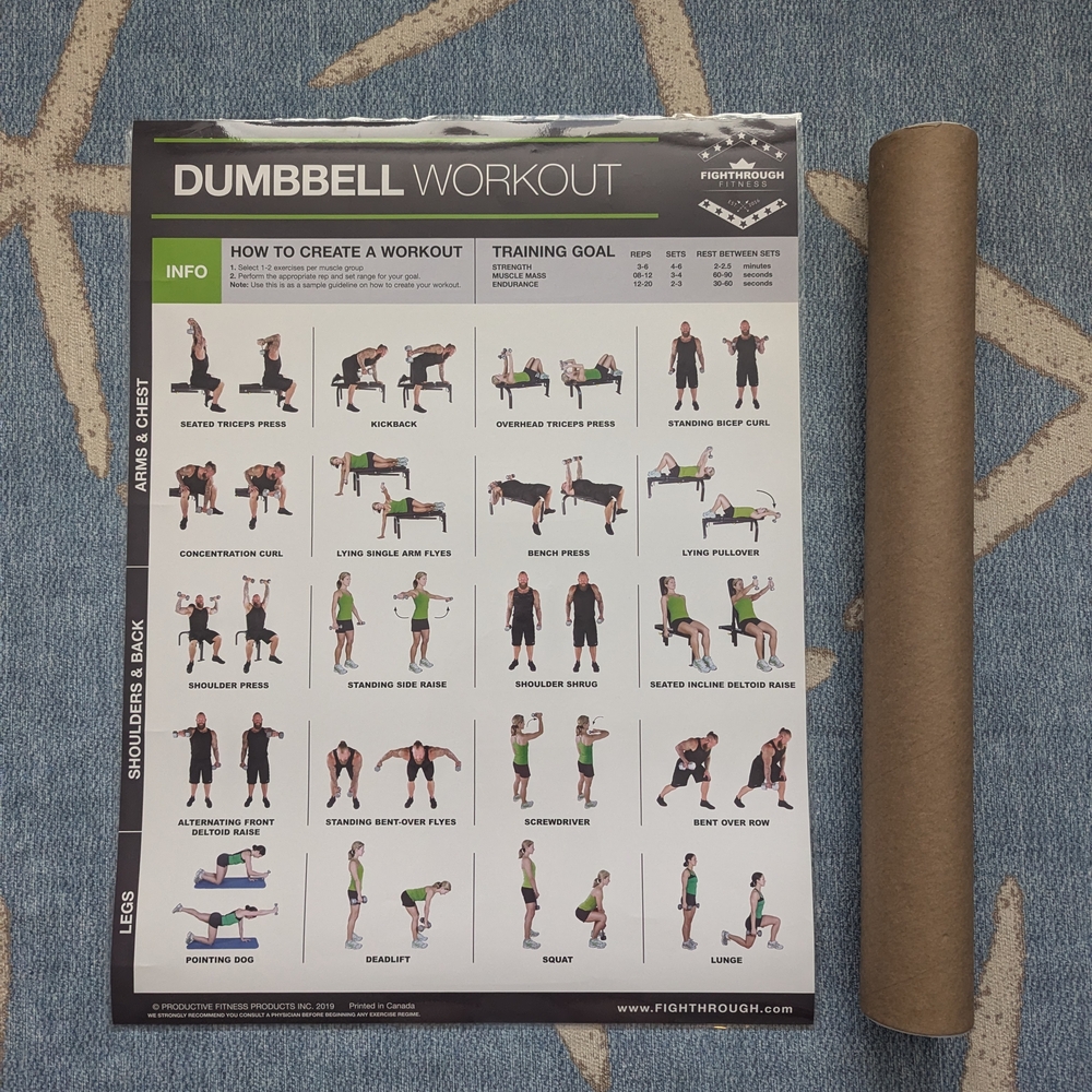 NEW Dumbbell Workout Laminated Exercise Chart Wall Poster For Strength Training